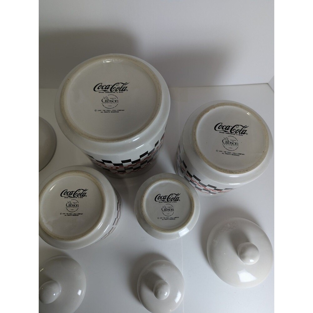 Coca-Cola 4 Piece Canister Set 1997 Checkered Board Dinnerware by Gibson - Picture 9 of 14